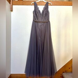 Watters&Watters Formal Gray Lace Evening Gown Size 10